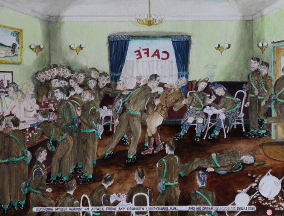 Defending myself against an attack from my drunken Lieut-Colonel.R.A. and his driver. Nr Orchies, Douai 1939.