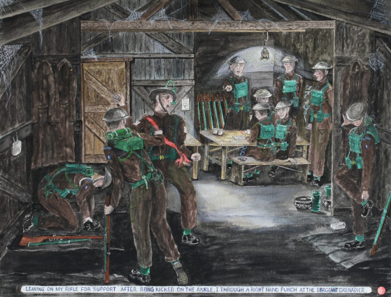 Leaning on my rifle for support after being kicked on the ankle. I threw a right hand punch at the Sergeant Grenadier.