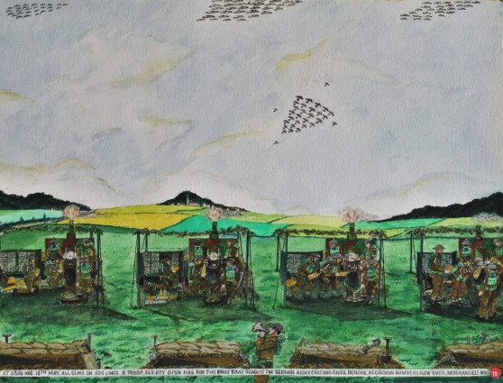 At 1500 hrs 18th Mat. All guns on SOS lines. B. Troop 365 BTY open fire for the first time against the German army, crossing River Dendre as German bombers flew over. Nederhasselt area.