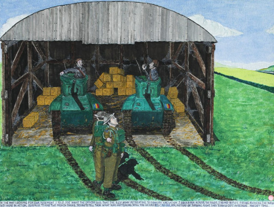 On the way looking for our regiment, I told Joe what the officer said that the B.E.F. army retreating to Dunkirk evacuation. I saw a barn across the fields. I heard rifles firing. Knowing the twelve ENGs were in action, surprised to find two French tanks. Trying to tell them what was happening. “Will you go and help?” “Oui, oui, bon.” Instead of turning right, they turned left in retreat. May 28th 1940.