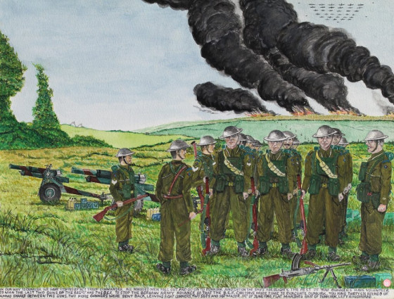 On our way to Dunkirk we were stopped by ACT Troop Commander. “All married men fall out and go on to Dunkirk and get on the ships for blighty. The rest of you gunners have volunteered to man the last two guns of the ~Regmt. and the B.E.F. to stop the German army advance so that the B.E.F. can have more time to evacuate Dunkirk. You have thirty six rounds of ammo shared between two guns.” Two more gunners were sent back, leaving eight gunners, two Sgt’s and Sgt.Major. 1st June 1940. Flat marshes east of Dunkirk. Leffringhokke. (Leffrinckoucke)