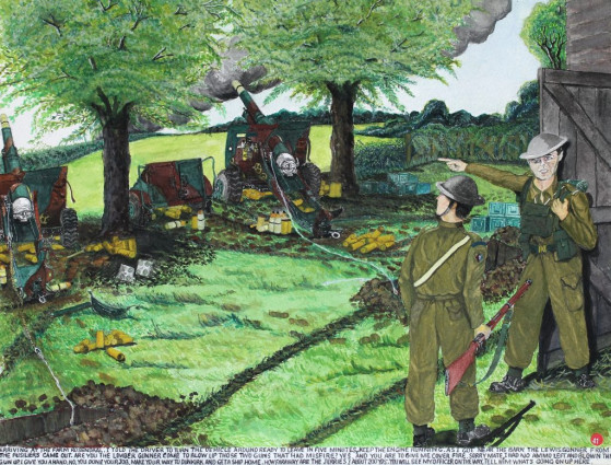 Arriving at the farm Rosendaal, I told the driver to turn the vehicle ready to leave in five minutes, keep the engine running. As I got near the barn the Lewis gunner from the fusiliers came out. ”Are you the limber gunner come to blow up those two guns that had misfired?” “Yes and you are to give me cover fire.” “Sorry mate, I had no ammo left and blown the gun up. I’ll give you a hand.” “No. You done your job, make your way to Dunkirk and get a ship home. How far away are the Jerries?” “About 200yds. “You will see my officer on the way, tell him what’s going on up here.”