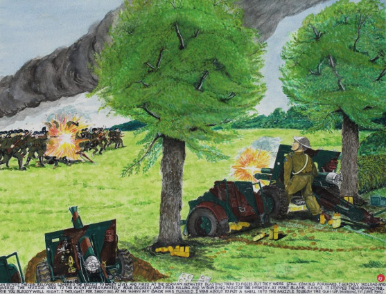 I ran behind the gun, reloaded, lowered the muzzle to waist level and fired at the German infantry blasting them to pieces but they were still coming forward. I quickly reload and traverse the muzzle over to the right approximately four degrees and fired, killing and wounding most of the infantry. At point blank range it stopped them advancing. “Serve you bloody well right,’ I thought “for shooting at me when my back was turned, I was about to put a shell into the muzzle to blow the gun up.” Morning 1st June 1940.