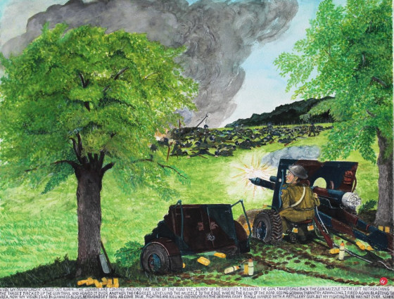 When my driver ‘Ginger’ called out again “The Jerries are coming around the bend of the road, Vic. Hurry up.” he shouted. I reloaded the gun, traversing back the gun muzzle to the left not reaching the target. I picked up the gun trail and heaved it over another two degrees levelling the muzzle to the edge where the bend of the road. Seeing German infantry advancing, I fired again blasting the area. Now my vision I had in Guinness Bldgs, Bermondsey 1936 come true, fighting and killing and wounding the German army single handed with an artillery gun. But my fighting was not over. 1 June 1940.