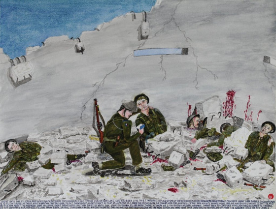 I went into the pillbox and was shocked to see the wounded lads. “Jesus Christ. How long have you been like this?” “Two days,” replied one of the wounded soldiers. I began to move some concrete from their bodies. Each one asked me to put my rifle in their mouth and pull the trigger to put them out of agony. “I can’t do that. I’ll ask the M.O. first for permission. “ The soldier asked for a catholic priest for his last rights as he said he was dying. I went to see the M.O. and told him about the wounded. “Don’t you dare shoot them. There isn’t any priest, so you’ll say prayers for him. I’ll be over there as soon as I finish this soldier’s wounds.” I went back to comfort him, lighting a cigarette, taking out my Oxford & Bermondsey Club Prayer Book, saying, “I have been blessed by God in battle calling me his Godsoldier, give me the right to pray and send your soul unto him in heaven.” End of pray. The soldier died in my arms.