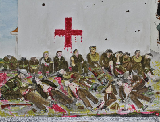 On the way back to the beach after eight hours rescuing wounded soldiers the M.O. stopped me and asked “Have you got a needle and thread?” “Yes, Sir.” “Can I use it?” I got my housewife kit and gave it to him. When the two stretcher bearers brought a wounded soldier with a bullet in his shoulder, the M.O. asked me would I sew up the soldier’s stomach while he operated on the soldier’s bullet wound. “Sir, I am not a surgeon or a doctor and I don’t know anything about first aid.” The M.O. said that I done very well with the other wounded soldiers better than he could do, all you do is to pull the skins together and sew it up or else they will die. I began to sew up the soldier’s wound. Then the next one coughed and his stomach came out. “Sir, his stomach came out.” “Push it back in with your hands and start sewing quickly.” 2nd June 1940.