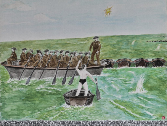 After the Luftwaffe dropped their bombs I pushed the boat towards the beach, the boat nearly half full of water. I was emptying the water out when the sergeant came with a broken oar. That’s all I can find. I’ll search along the beach.” “O.K. Sarge. and I’ll paddle over to those barges to search. Approaching the barge I was surprised to see a barge full of engineers rowing, going to England. I called to a sergeant, “Can you spare two oars so I can row back to England?” The sergeant asked “Where did you get the boat and who are you?”
“I am 92nd Field Regt.RA. 5th Division. I got the boat from the bottom of the sea beach.”
“I saw that boat sink four days ago with dead soldiers in it believing it was full of holes. You deserve it.” And ordered two of his men to hand over their oars. I thanked him and often wonder if they ever made it back.